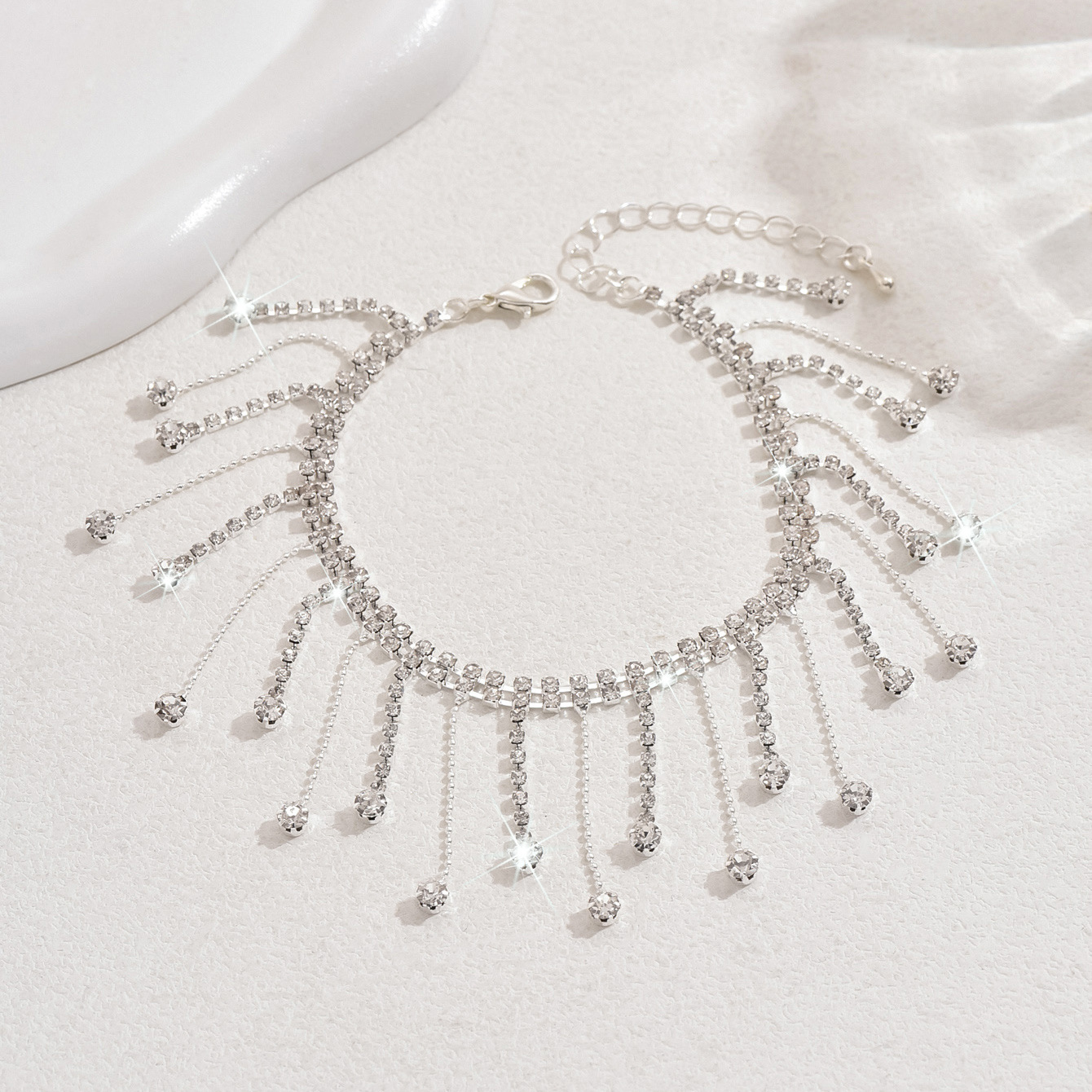 Crystal Rhinestone Dangle Anklet Silver Plated Fashion Jewelry